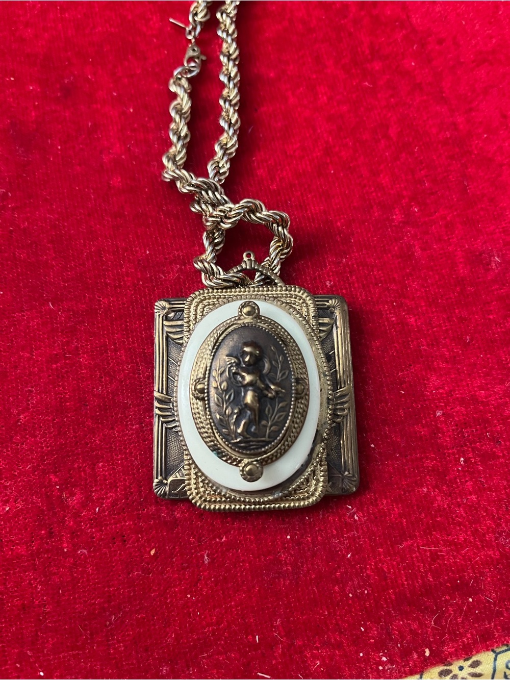 Antique-Style Gold and White Egyptian style motif necklace vintage